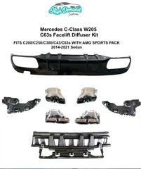 C63S Facelift DIffuser Kit + Exhaust Tips + C-Class W205 Sedan 2014-2021 C200/C250/C300/C43/C63s W205(With AMG Sport Pack) 2014-2021