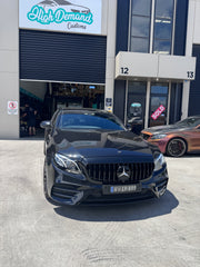 E-Class W213 GT Panamericana Grill with Camera Mount - GLOSS BLACK + E-Class W213 Sedan, Coupe, Convertible, 2016-2019 E200/E300/E400/E43