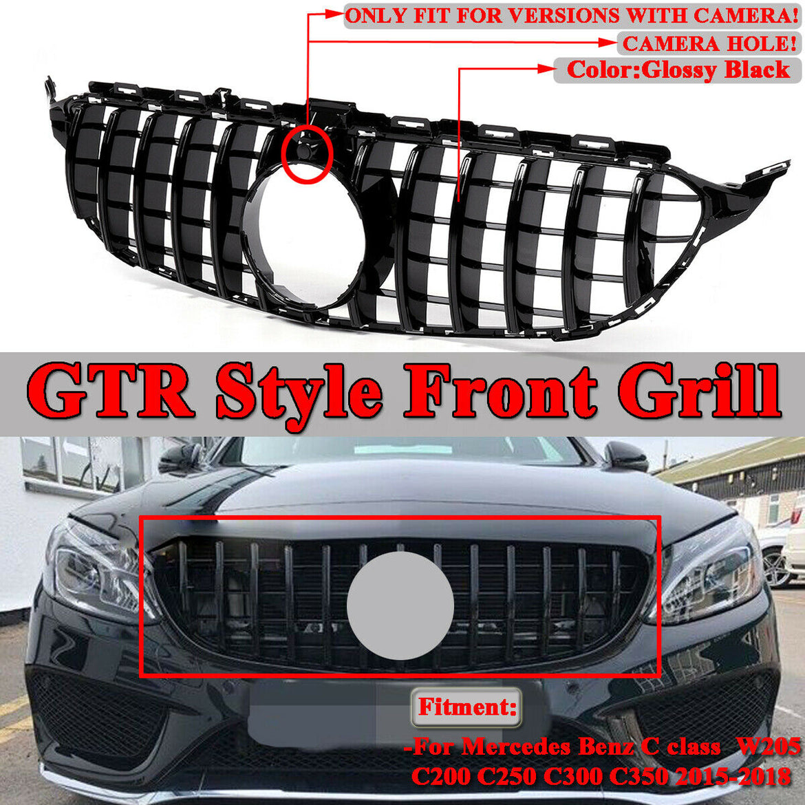 2015-2018 Benz C Class W205 C250 C300 C43 Grill Replacement Black GTR Style Front Bumper Grille Generic 2015-2018 Benz C Class W205 C250 C300 C43 Grill Replacement Black GTR Style Front Bumper Grille Generic